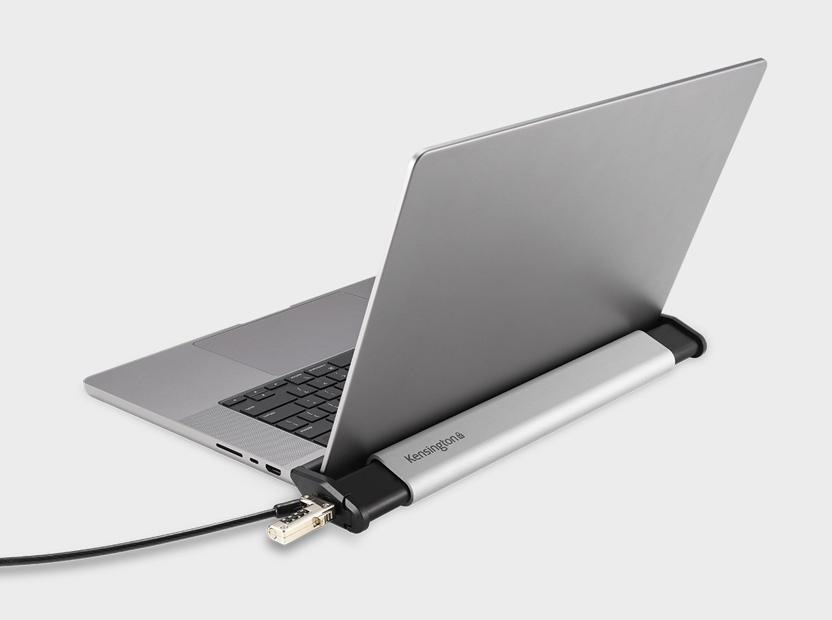 Kensington laptop locking station on white background.