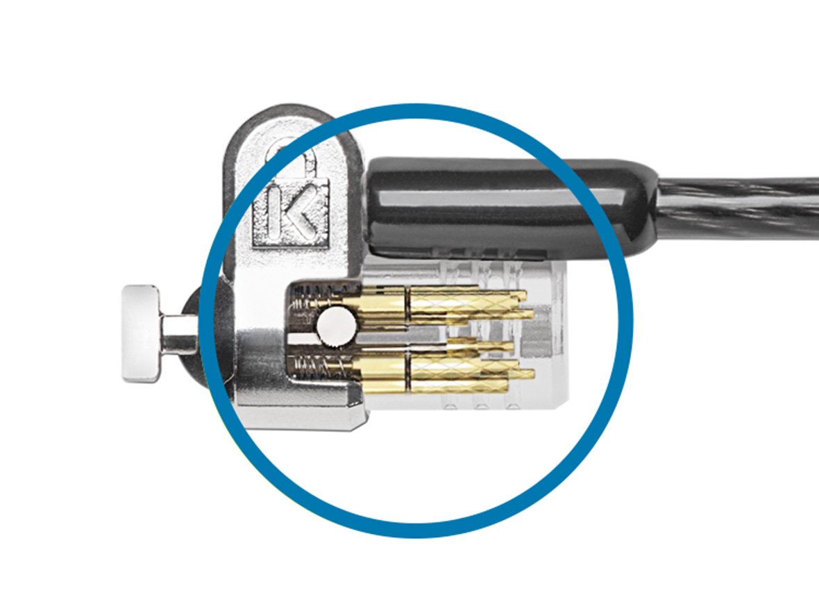 Close up to the lock hidden pin technology on white background.