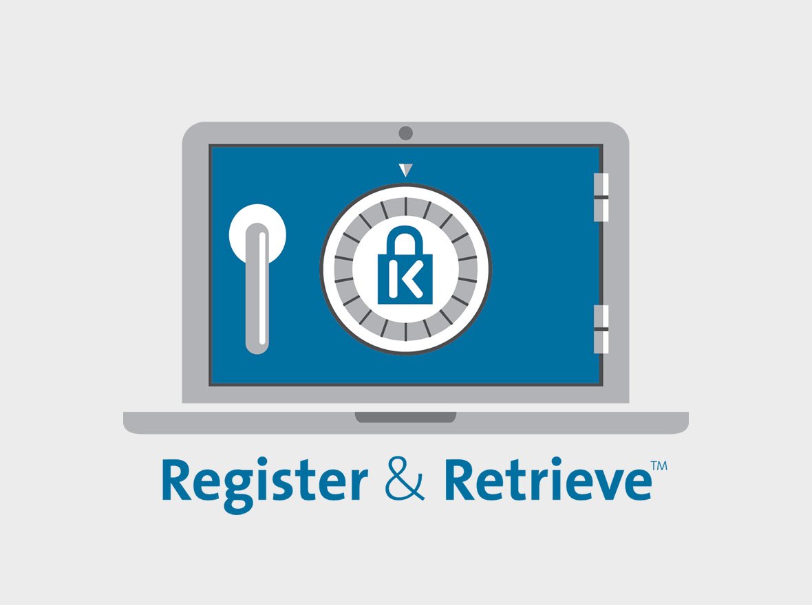 Register and retrieve logo on white background.