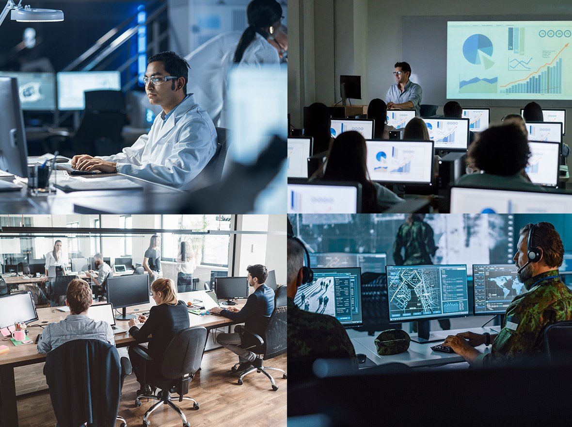 4 different working scenarios: A Hospital, School, Corporate and a government office. 